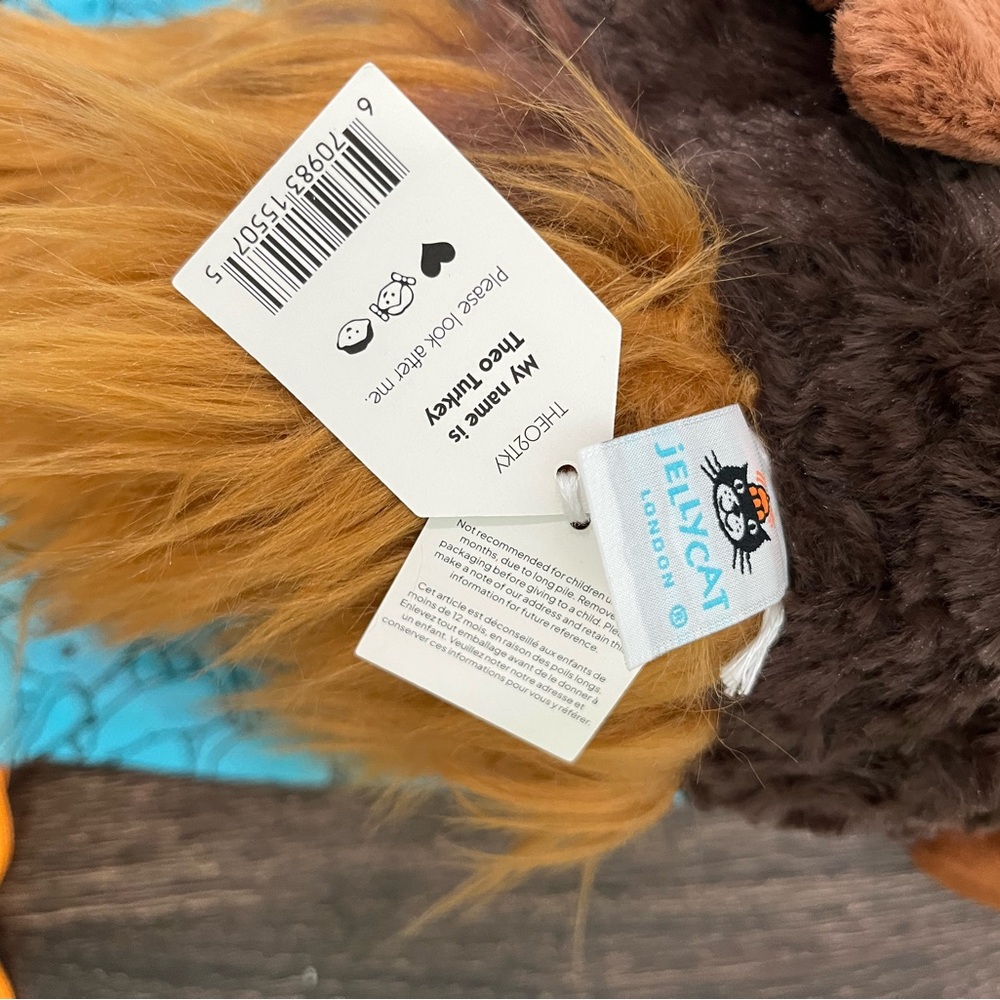 Jellycat Theo Turkey Gift Thanks giving Plush W/dust Bag 100%Authentic NWT US - Picture 5 of 6